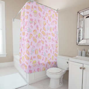 Sweet Bakery and Drinks Pink Shower Curtain