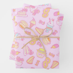 Sweet Bakery and Drinks Pink Wrapping Paper Sheet