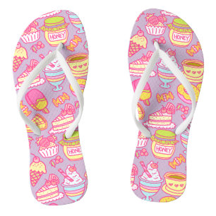 Sweet Bakery and Drinks Purple Flip Flops