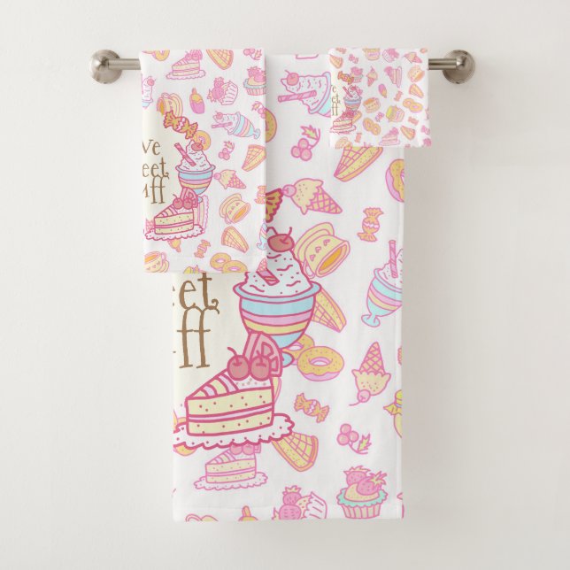 Sweet Bakery and Drinks White Bath Towel Set (Insitu)