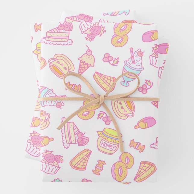 Sweet Bakery and Drinks White Wrapping Paper Sheet (In situ)