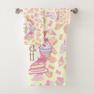 Sweet Bakery and Drinks Yellow Bath Towel Set