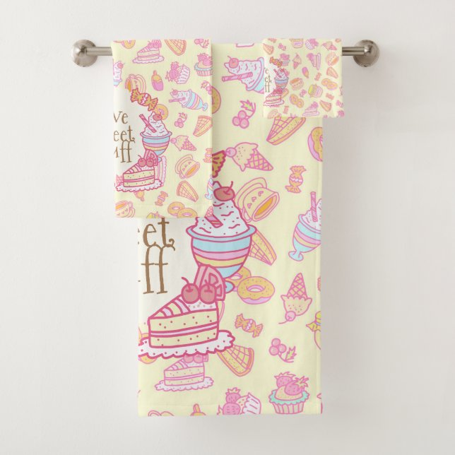 Sweet Bakery and Drinks Yellow Bath Towel Set (Insitu)
