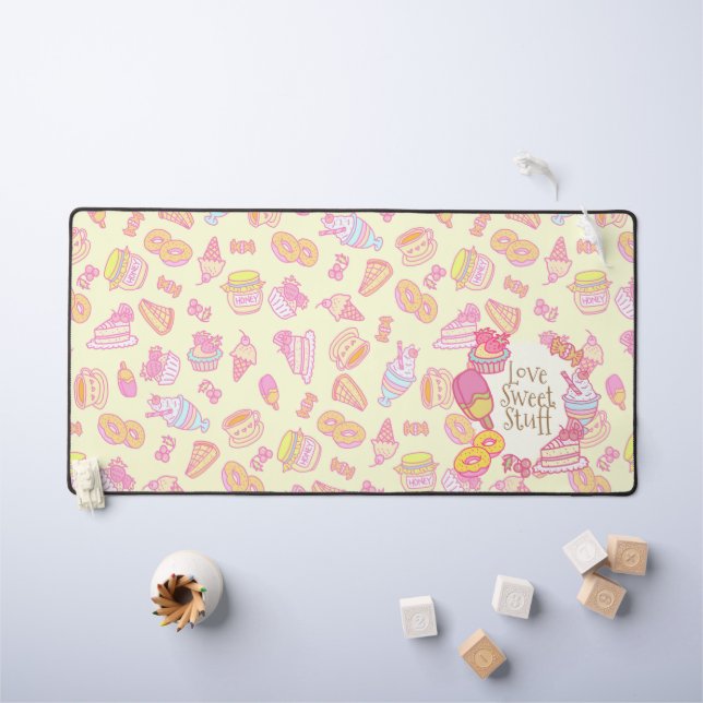 Sweet Bakery and Drinks Yellow Desk Mat (Kids Table)