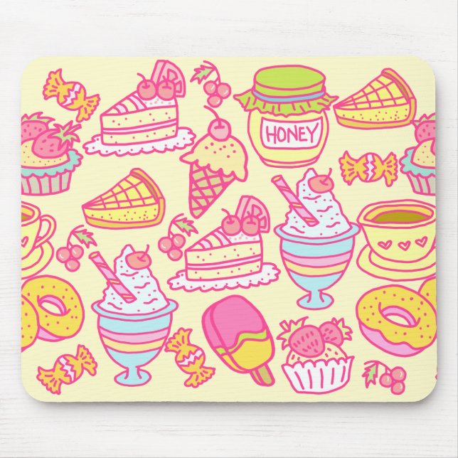 Sweet Bakery and Drinks Yellow  Mouse Mat (Front)