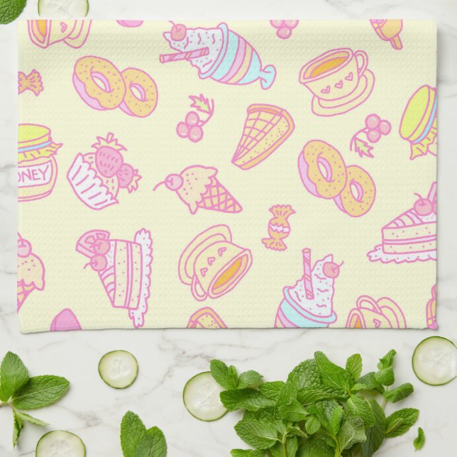 Sweet Bakery and Drinks Yellow Tea Towel (Folded)