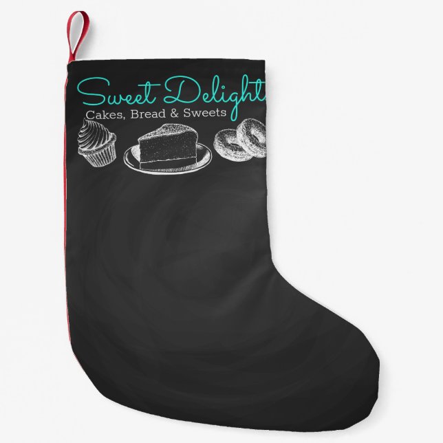 Sweet Bakery Chalkboard Professional Small Christmas Stocking (Front)