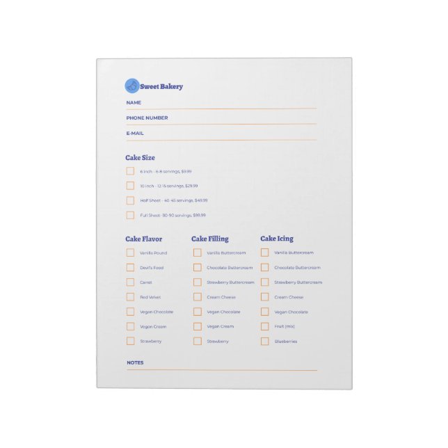 Sweet Bakery Checklist: Your Ultimate Cake Order  Notepad (Rotated)