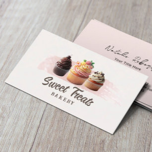 Sweet Bakery Cute Cupcakes Blush Pink Business Card