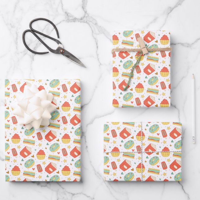 Sweet Bakery & Desserts Seamless Pattern Wrapping Paper Sheet (Front)