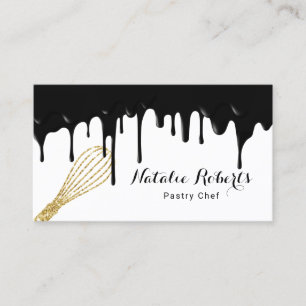 Sweet Bakery Modern Black Drips Pastry Chef  Business Card