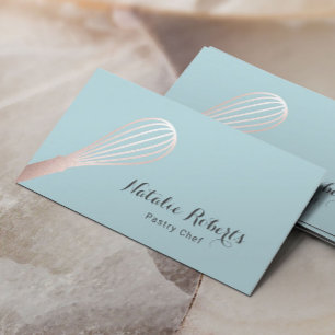 Sweet Bakery Rose Gold Whisk Mint Pastry Chef Business Card