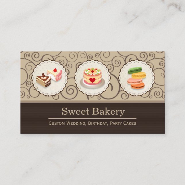 Sweet Bakery Store - Custom Cakes Pastry Macarons Business Card (Front)