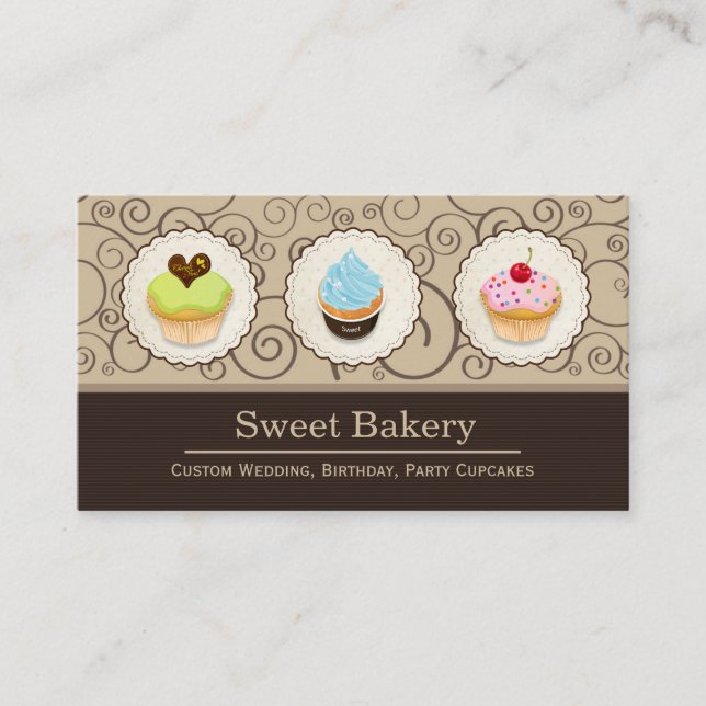 Sweet Bakery Store - Lovely Custom Cupcakes Business Card (Front)