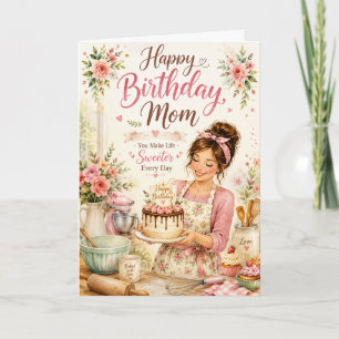 Sweet Baking Birthday Card for Mum with Floral Kit