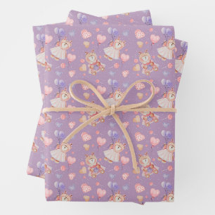 Sweet Ballerina Bear & Balloons Pattern Wrapping Paper Sheet