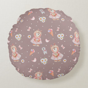 Sweet Ballerina Bear Pattern Round Cushion