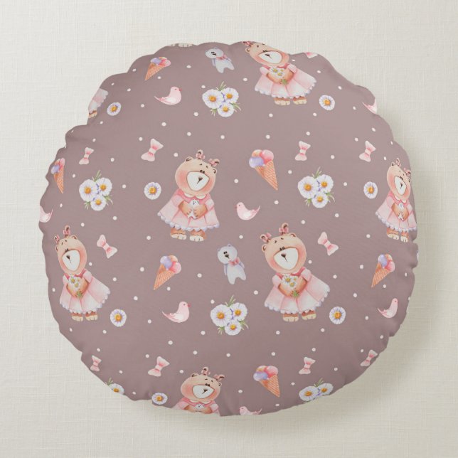 Sweet Ballerina Bear Pattern Round Cushion (Front)