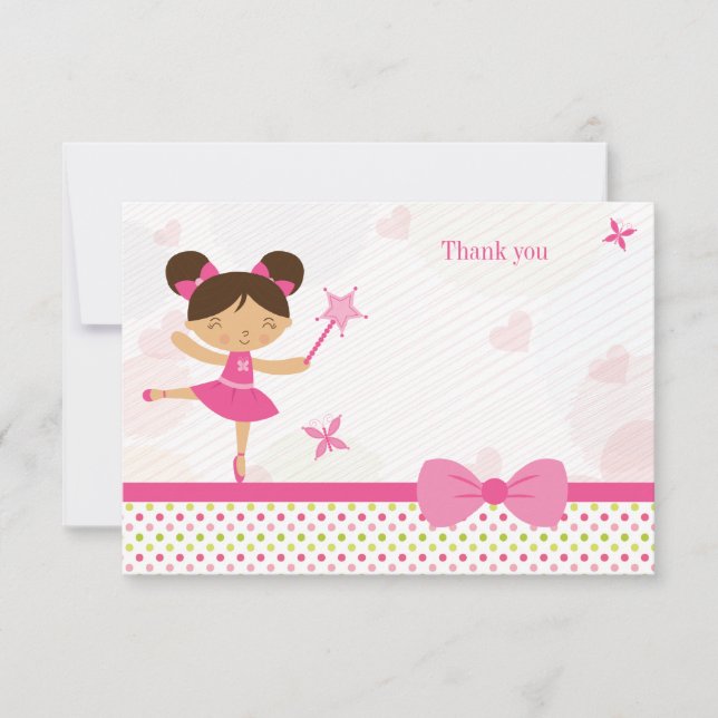 Sweet ballerina girl's birthday thank you card (Front)