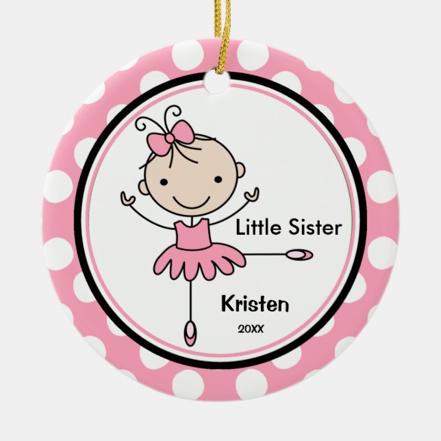 Sweet Ballerina Little Sister Christmas Ornament (Front)