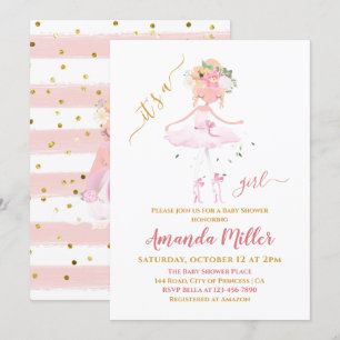 Sweet Ballet Girl Illustration Baby Shower Invitation