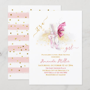 Sweet Ballet Shoes Illustration Baby Girl Shower Invitation