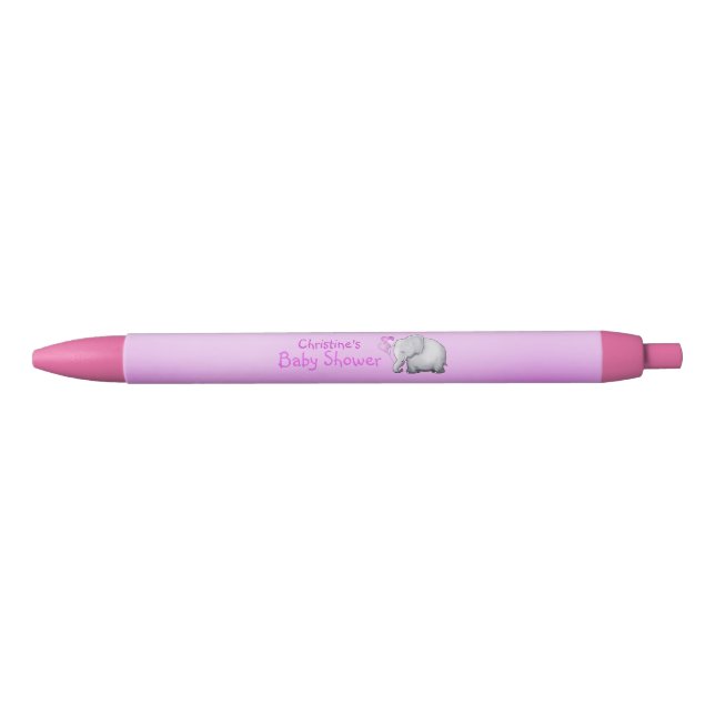 Sweet Balloons Elephant Pink Baby Girl Shower Black Ink Pen (Front)