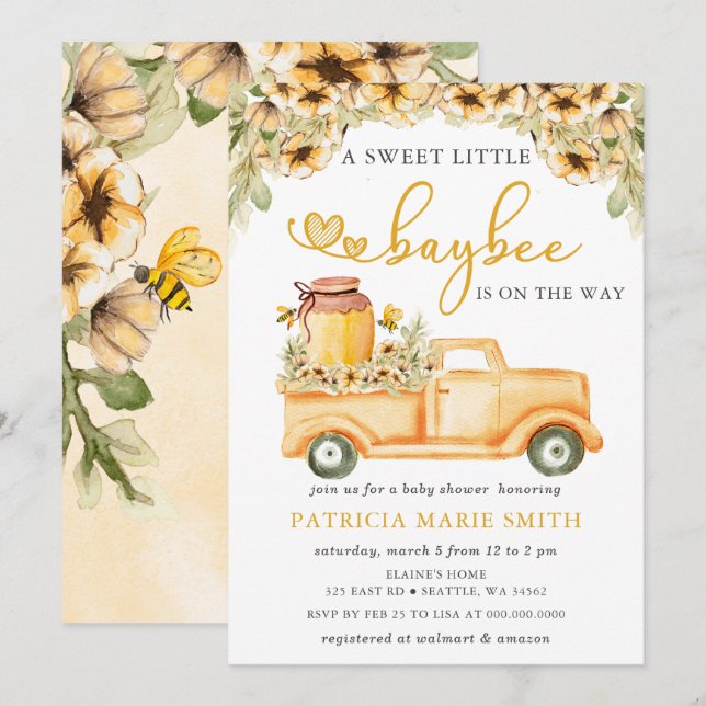 Sweet Baybee Is On The Way Honeybee Baby Shower Invitation (Front/Back)