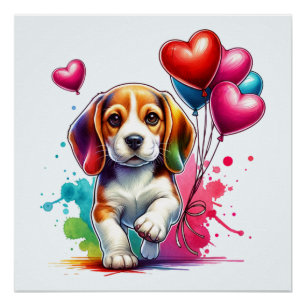 Sweet Beagle Pup Valentine Poster