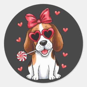 Sweet Beagle with Lollipop for Valentine's Day Classic Round Sticker