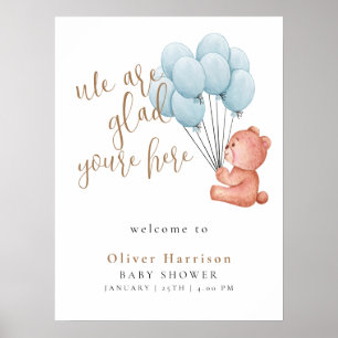 Sweet Bear Baby Shower Blue Balloon Welcome Sign