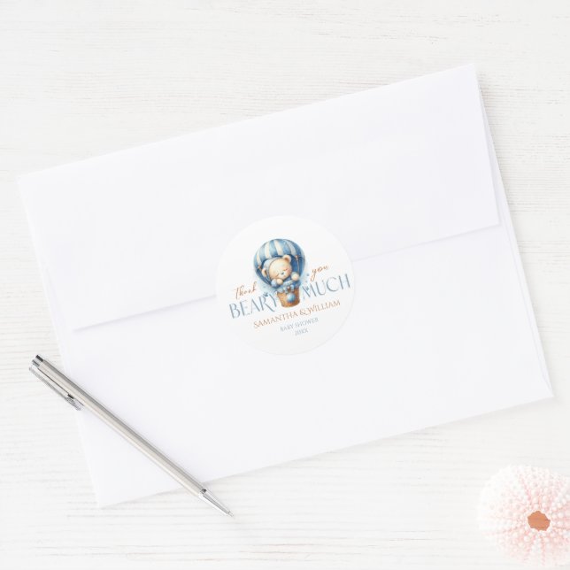 Sweet Bear Blue Balloon Baby Classic Round Sticker (Envelope)