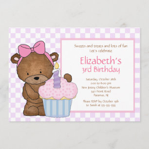 Sweet Bear Cupcake Birthday Invitation