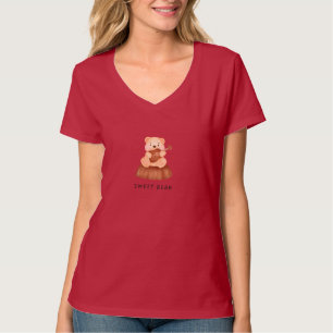 Sweet Bear Cute Guitar Women’s V-Neck T-Shirt
