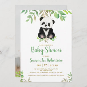 Sweet Bear Greenery Gold Neutral Baby Shower Photo Invitation