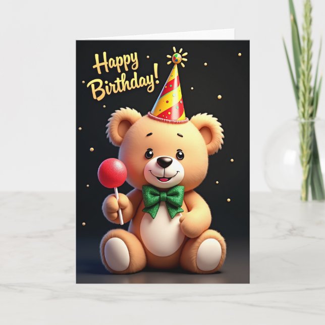 Sweet Bear Party Hat Card (Front)