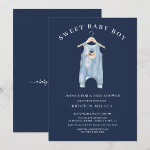 Sweet Bear Romper Boys Baby Shower Invitation