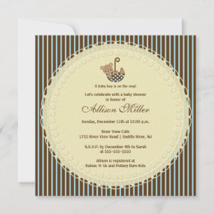 Sweet Bear Umbrella Boy Baby Shower Invitation