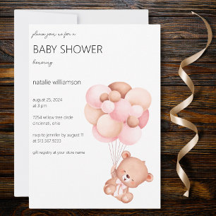 Sweet Bear with Balloons Baby Shower Invitation