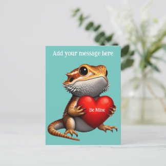 Sweet Bearded Dragon Green Valentine Postcard