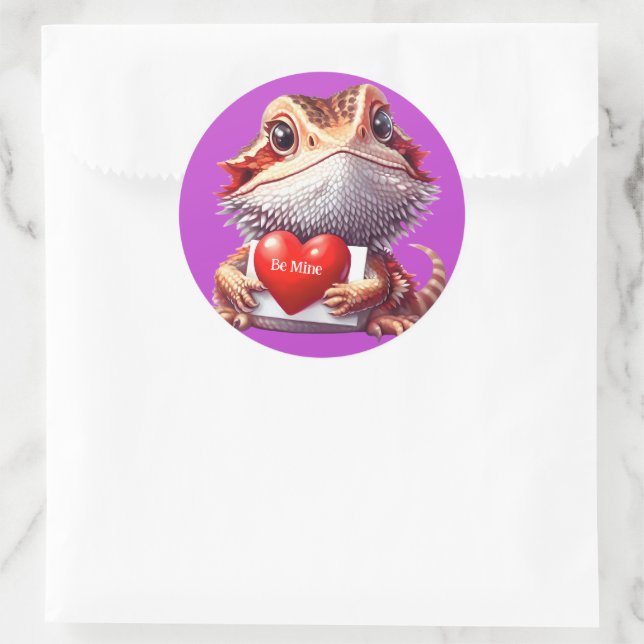 Sweet Bearded Dragon Purple Valentine Classic Round Sticker (Bag)