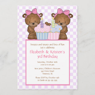Sweet Bears Cupcake Twins Birthday Invitation