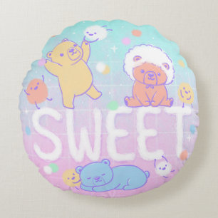 Sweet Bears with Fluffy Monsters Round Cushion