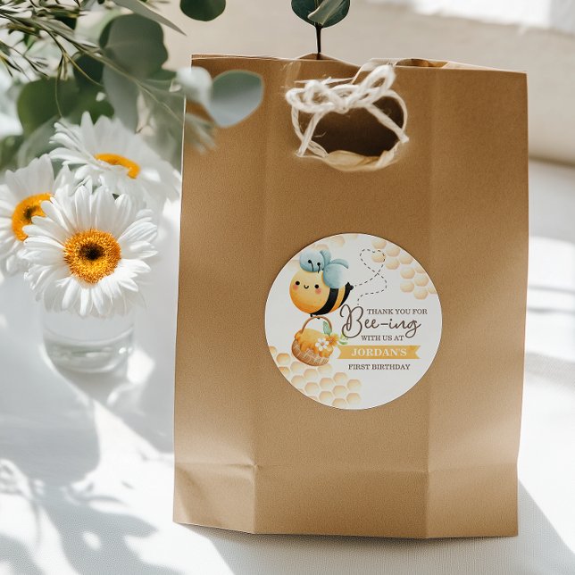 Sweet Bee Birthday  Classic Round Sticker (Creator Uploaded)