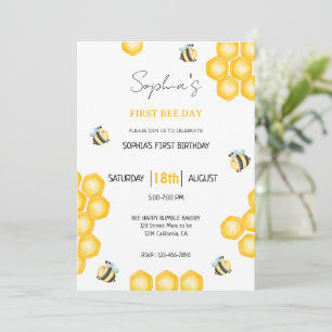 Sweet Bee Day First Birthday Honey Bee Party Girl Invitation