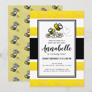 Sweet Bee Day Party Cute Yellow Birthday Invitation