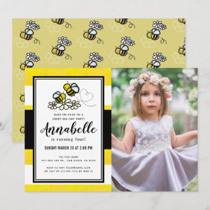 Sweet Bee Day Party Cute Yellow Photo Birthday Invitation