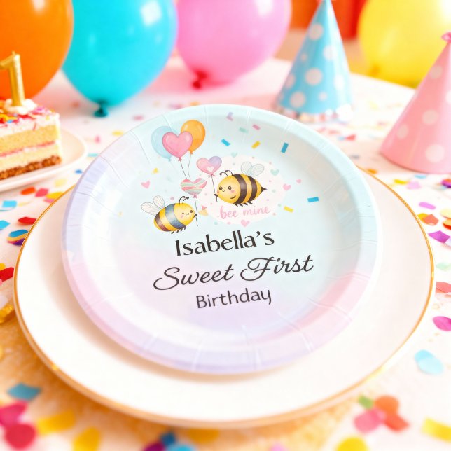Sweet Bee First Birthday Personalized  Paper Plate (Creator Uploaded)