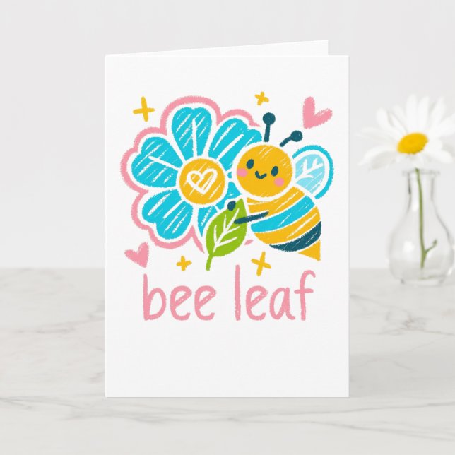 Sweet "Bee Leaf"  Believe Pun for Thank-you gifts Card (Small Plant)