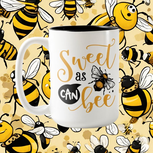 sweet bee word art add monogram Two-Tone coffee mug (Creator Uploaded)